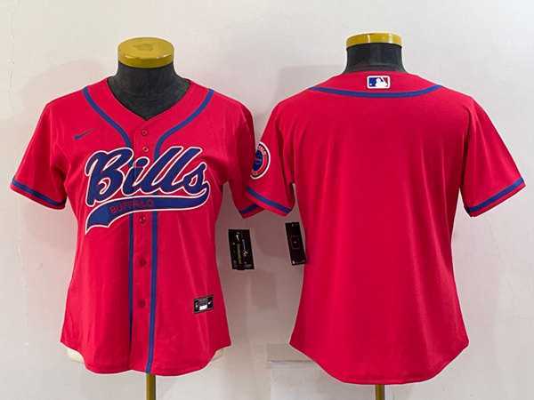 Women%27s Buffalo Bills Blank Red With Patch Cool Base Stitched Baseball Jersey